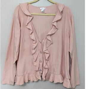 Venus Women's Pink Ruffle Ultra Soft Sweater with Rhinestone Accents Size 3X